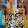 "Minor Gods of Spring" (2019)
acrylic, collage and gold leaf on canvas, 36x48 inches. Can ship safely in cardboard box, or crate.
This piece is mythologically inspired. As the Winters grow longer and the Spring recedes quickly into Summer, climate changes are effecting our seasons. This piece uses conceptual abstraction to send an offering to dieties of Spring, namely Eostre and the Leprechaun.