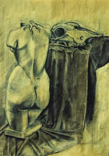 Original Figurative Body Drawing by Jelena Black Grass Milovanovich