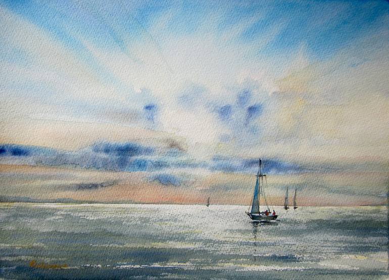 Original Yacht Painting by Violetta Kurbanova