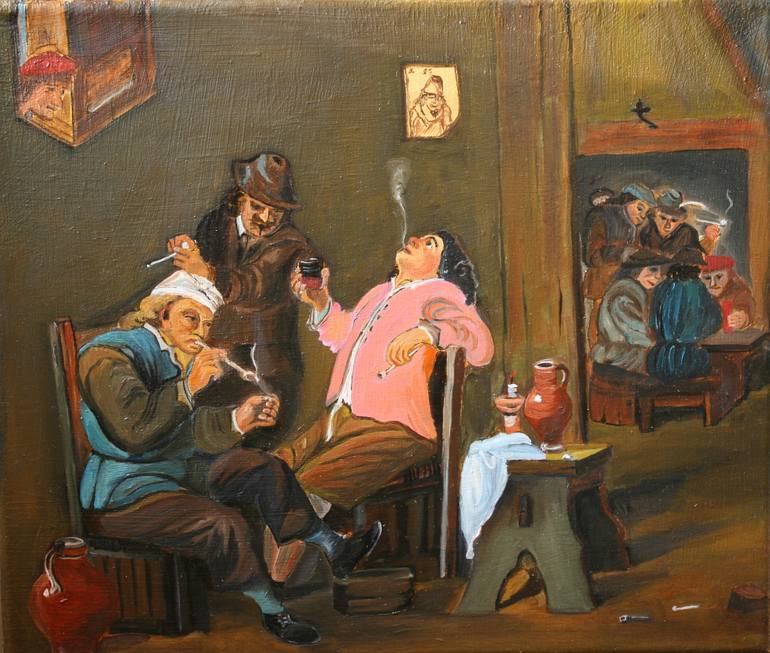 Smokers at the tavern Painting by Andrey Skorodumov Saatchi Art
