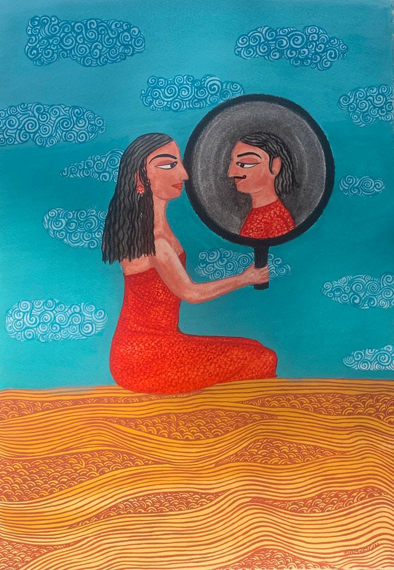 Original Art Deco Women Painting by Kamaldeep Kaur
