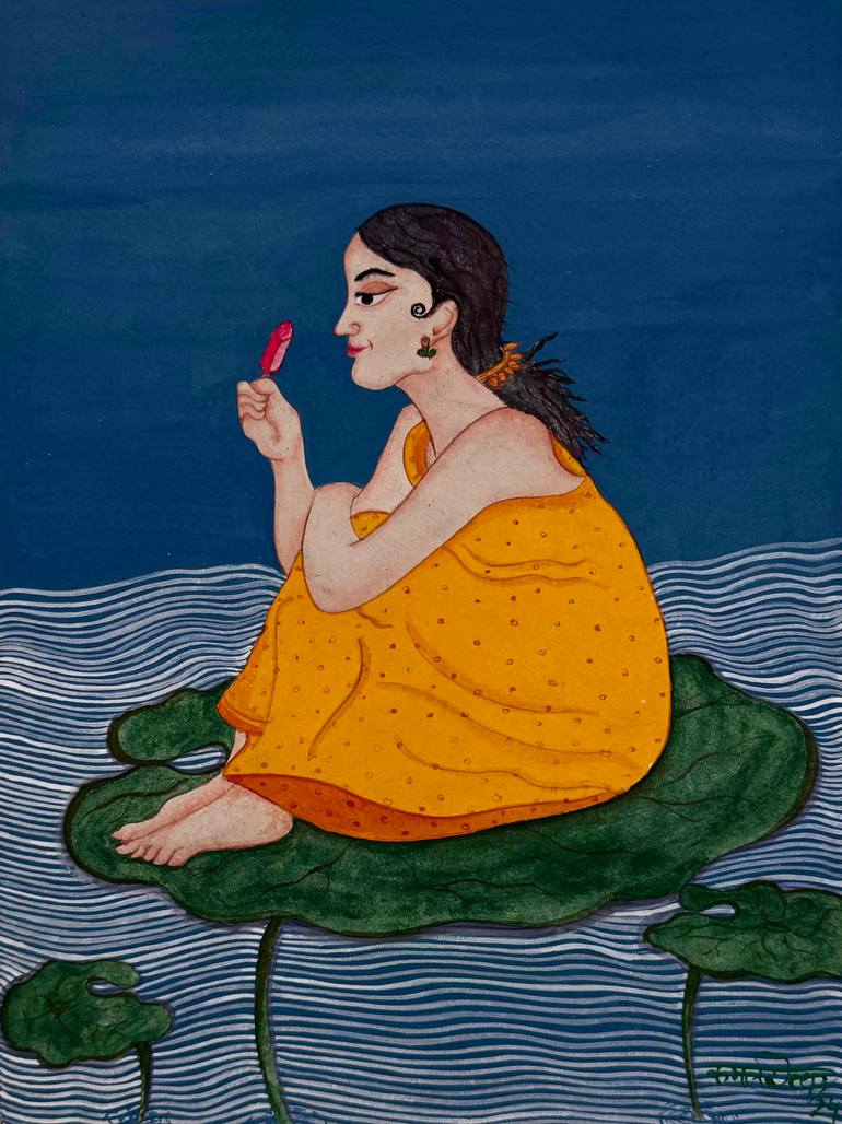 Original Art Deco Women Painting by Kamaldeep Kaur