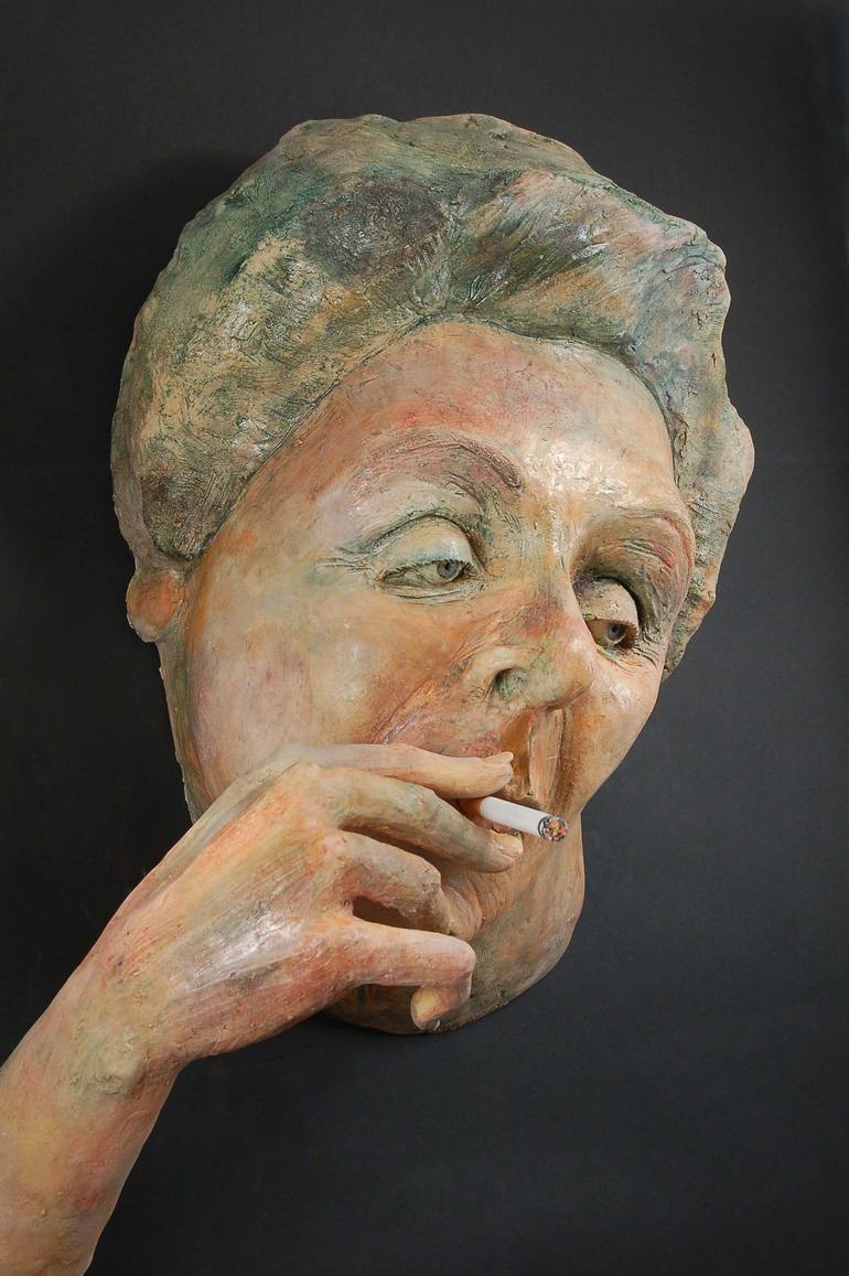 Original Figurative Portrait Sculpture by Helaine Schneider