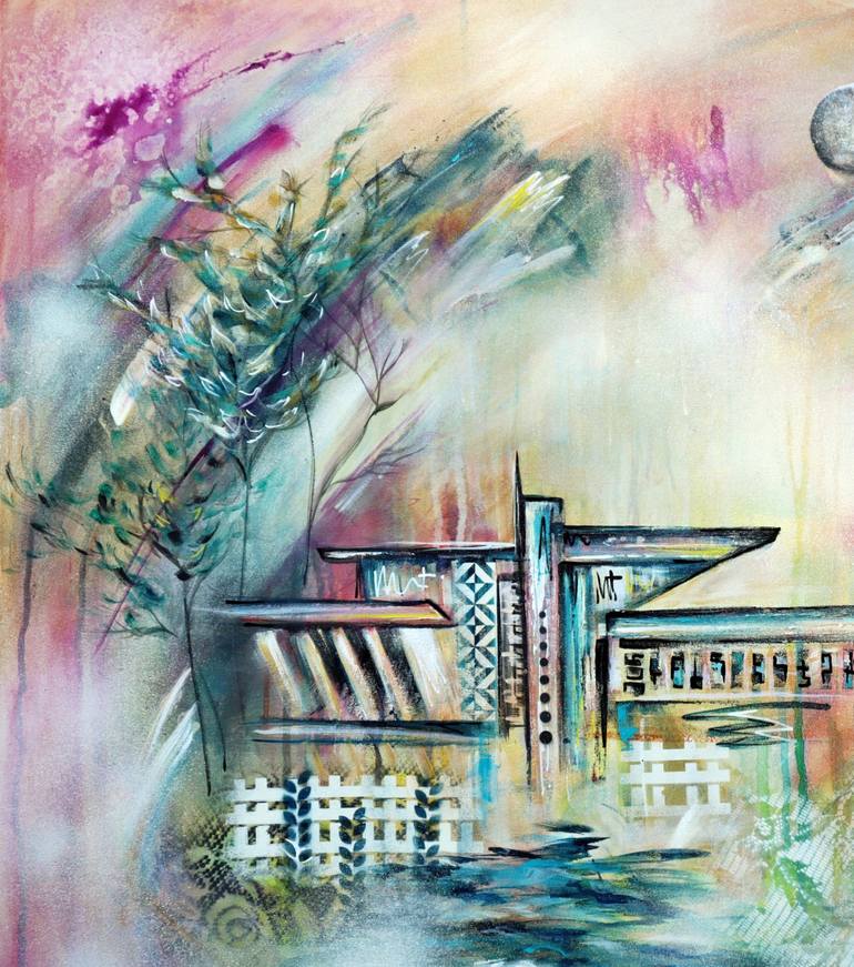 Original Abstract Architecture Mixed Media by Angela Bisson