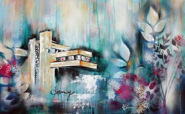 Original Abstract Architecture Mixed Media by Angela Bisson