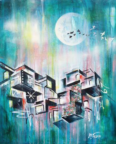 Original Abstract Architecture Mixed Media by Angela Bisson