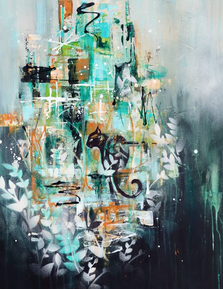 Original Abstract Expressionism Animal Mixed Media by Angela Bisson