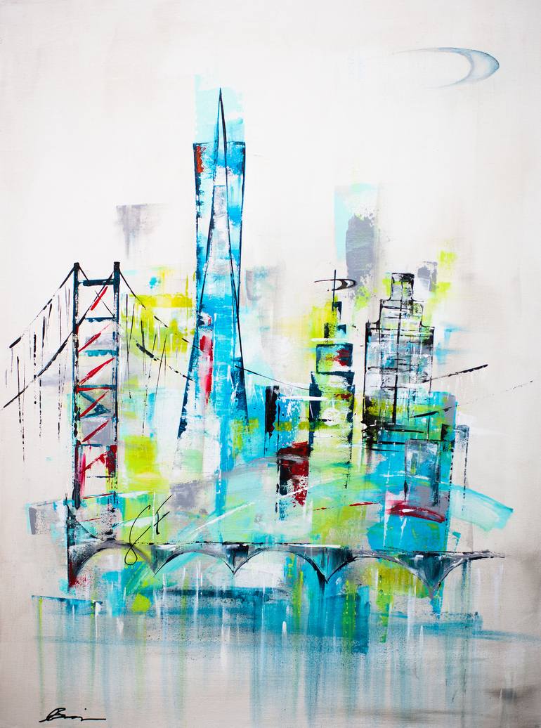 San Francisco skyline Mid-century modern abstract Painting by Angela ...