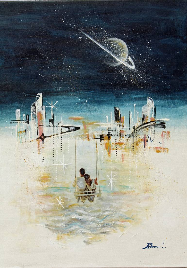 Original Surrealism Outer Space Collage by Angela Bisson