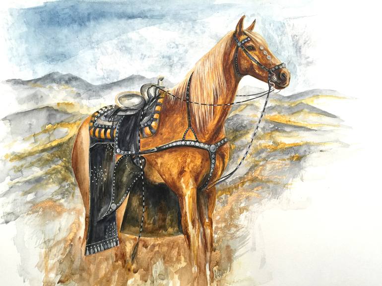 Western Horse Watercolor- Horse Watercolour Paintings Painting By Caroline Towning | Saatchi Art