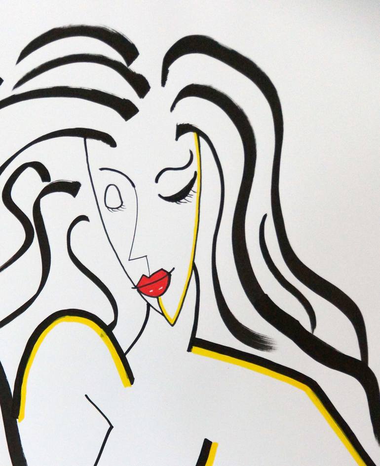Original Cubism People Drawing by Tropel Art