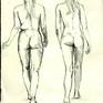 The oriinal drawing from 1989, "Two Women Walking," ballpoint, 12 x 10 inches.