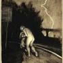 This is monotype, "He had to leave in a hurry," 2002, image 10.5 x 8 inches. (Sorry, I don't have a high res image of this one.)