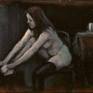 "Black Stockings IV," 1998, oil on plywood, 5 x 7 inches. Looks like the artist is missing in this one.