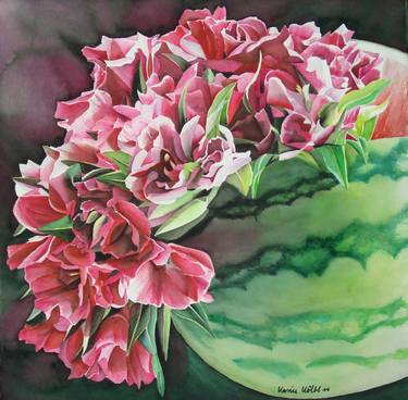 Watermelon Flower Vase Painting By Karin Koelbl Saatchi Art