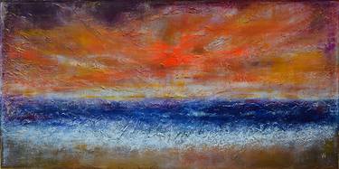 DRAMATIC SUNSET OVER THE SEA - EXTRA LARGE ABSTRACT LANDSCAPE thumb