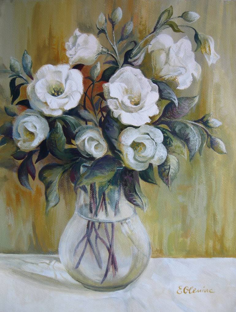 White flowers (SOLD) Painting by Elena Oleniuc | Saatchi Art