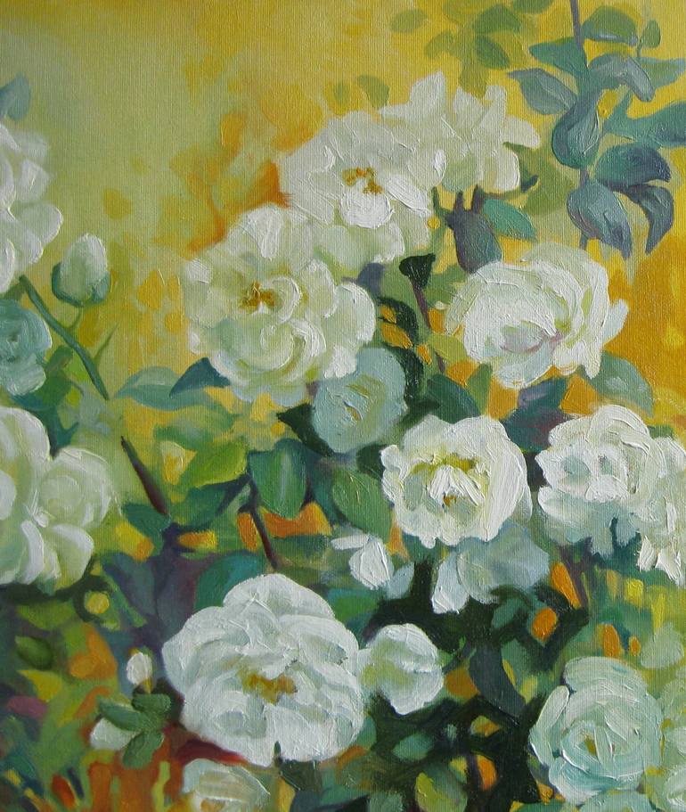 White roses Painting by Elena Oleniuc | Saatchi Art