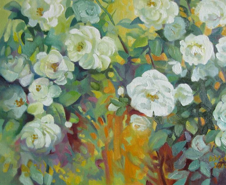 White roses Painting by Elena Oleniuc | Saatchi Art
