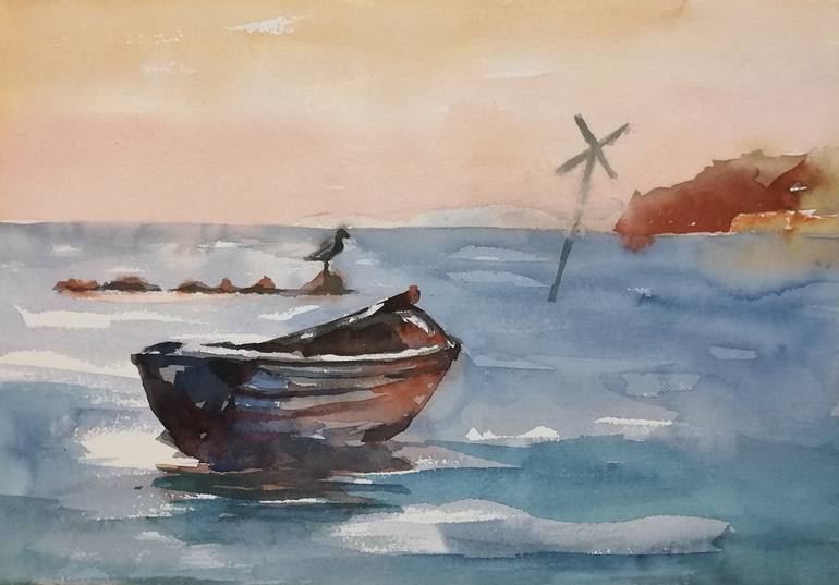 Fishing boat in the sea, Island Ruegen Drawing by Olga David