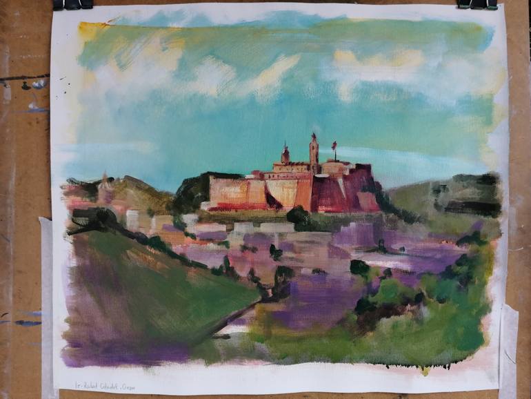 Original Art Deco Architecture Painting by Olga David