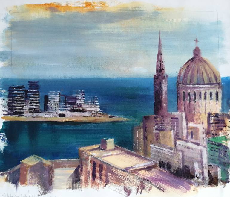 Original Architecture Painting by Olga David | Figurative Art on Canvas | Valletta, Our Lady and St. Paul's Cathedrale