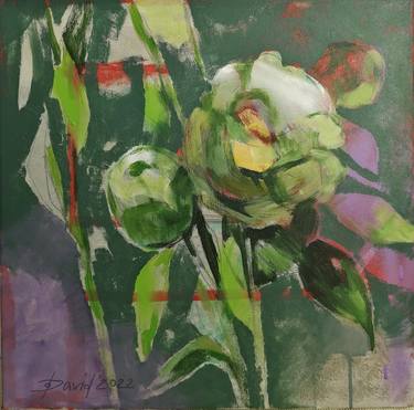 Green Peony original mixedmedia artwork thumb