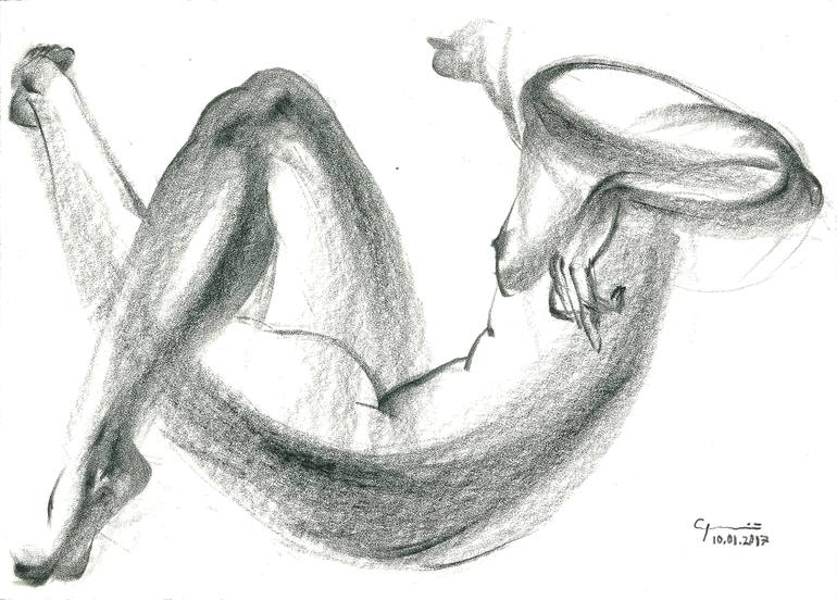 Original Conceptual Nude Drawing by Serhiy Sledz