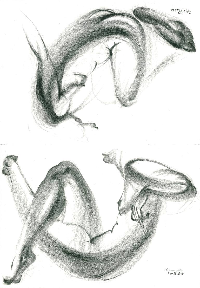 Original Conceptual Nude Drawing by Serhiy Sledz
