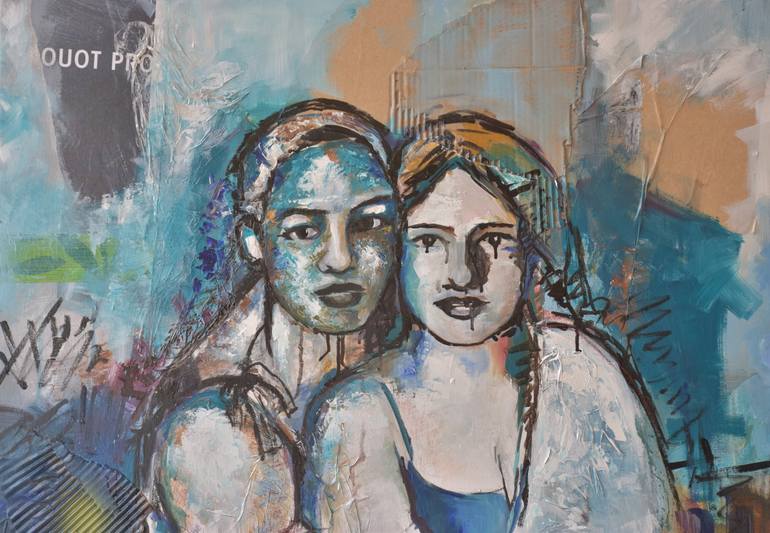 Original Expressionism People Painting by ELISA COSTA