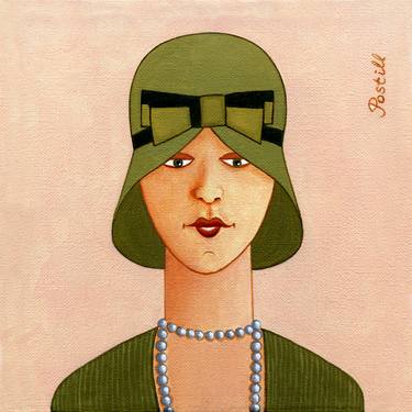 Lisa in Green Cloche Hat and Pearls thumb