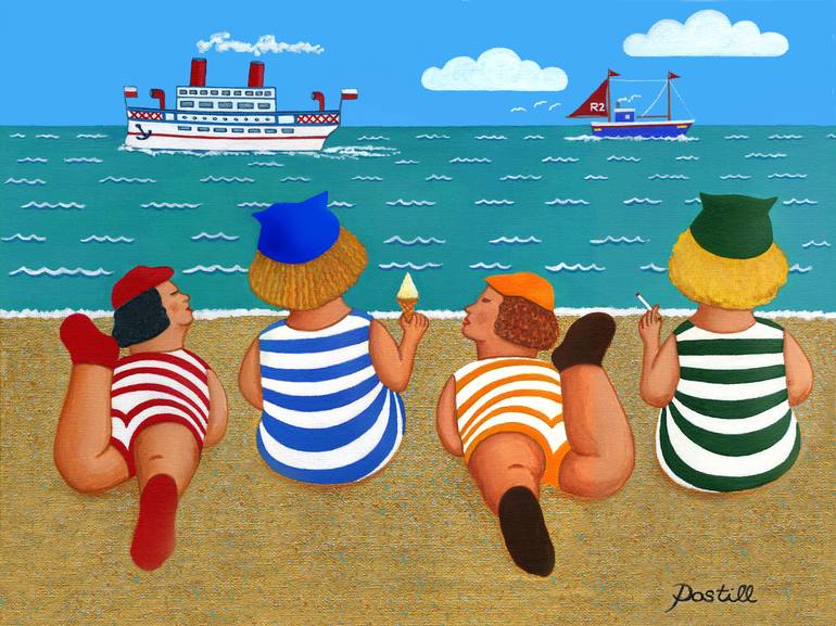 4 BEACH BUMS Painting by Ray Postill