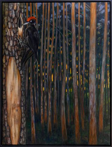 Black woodpecker II (left painting of a triptych) thumb