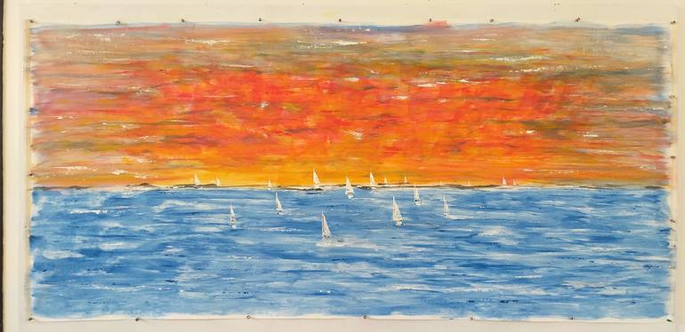 Original Abstract Expressionism Sailboat Painting by Max Yaskin