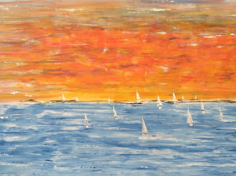 Original Abstract Expressionism Sailboat Painting by Max Yaskin