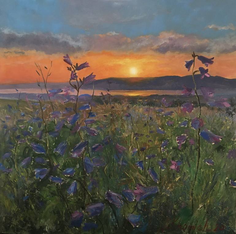 Sunset landscape oil painting, realism art