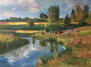 Gold field, landscape original, realistic oil artwork thumb