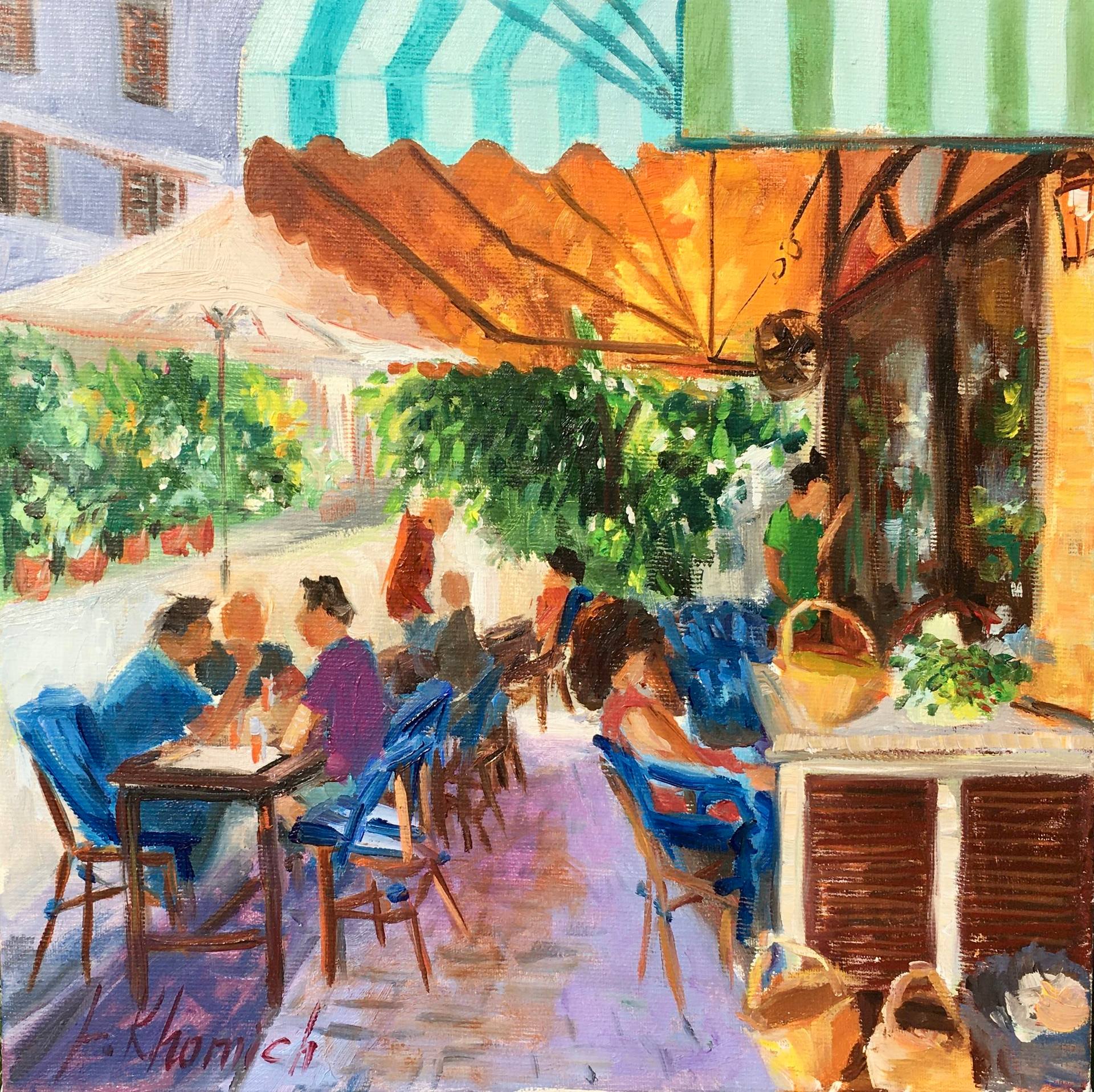 Street Restaurant at South Tel Aviv Jaffa Painting by Leonid