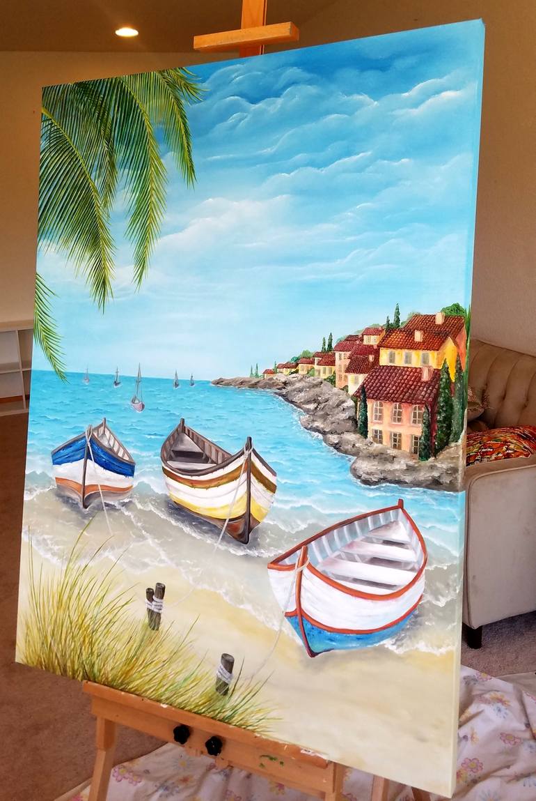 Original Fine Art Beach Painting by Ioana Dokova