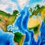 Original oil painting of World Map in colors on Canvas.