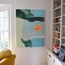 This 48inchHx36inchW painting hangs vertically as shown in this living room photo and works equally well horizontally