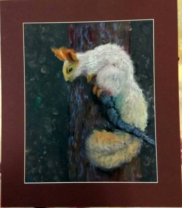 White squirrel on a branch of a tree drawing pastel thumb