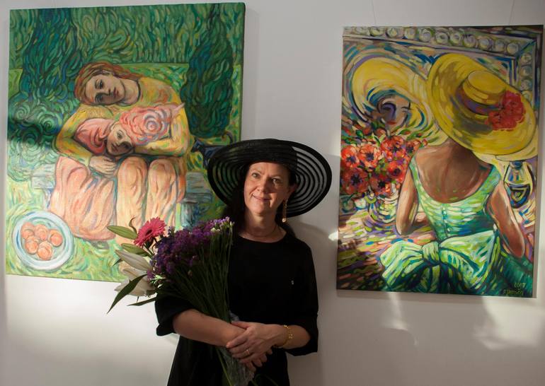 Original Art Deco People Painting by Rita Pranca