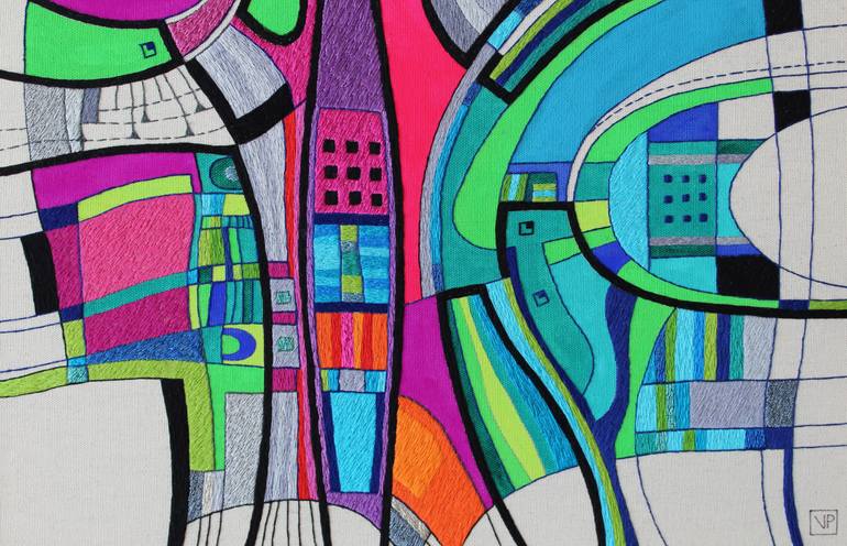 Original Abstract Geometric Painting by Victoria Potrovitza