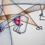 "Crack in the subconscious", 2020, paper, pen, colored pencils, 41x29 cm.

This original drawing shows an abstract figure of a man in a hat. I used blue, scarlet, and red. This is combined with an expressive line and bright spots. I tried to convey in this work the thoughts and feelings of a person immersed in his subconscious.