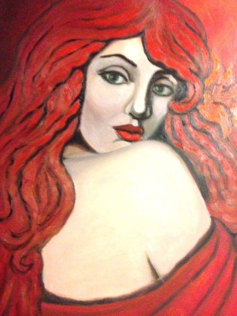 Original Art Deco Portrait Painting by Daiga Cēdere-Salnāja