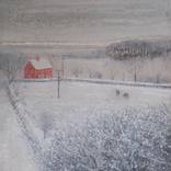Two Horses and Red House in Winter Study by Thomas Lamb