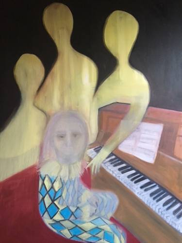 Harlequin Girl With Piano thumb
