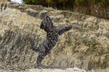 Leaping Bearded Collie (Bronze Resin statue) thumb