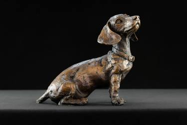 Sitting Dachshund Puppy (Foundry Bronze metal statue) thumb